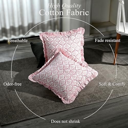 CPC Blush Rose Hand Block Print 100% Cotton Ruffle Throw Pillow Cover 20x20 inch with Hidden Zipper Decorative for Couch, Bed, Sofa, Farmhouse, Cottagecore Decor Gift Christmas Fall Thanksgiving - Image 3