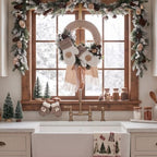 Suncalla 20" Winter Farmhouse Wreath Xmas Door Decor Snowflake Gloves - Image 5