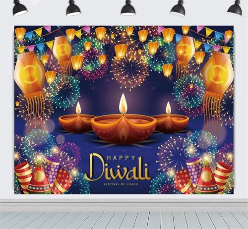 Happy Diwali Backdrop 10x8ft Fabric India Festival of Lights Firework Photography Background Diwali Decorations Party Supplies by Unknown