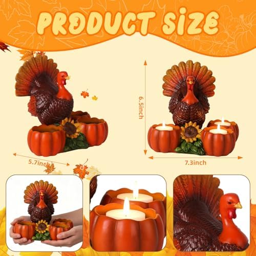 Thanksgiving Turkey Tealight Candle Holder with 3 Pumpkin - Image 4