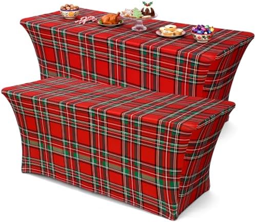 Oudain 2 Pcs Christmas Tablecloth 6 ft Red Green Buffalo Plaid Table Cover by Oudain