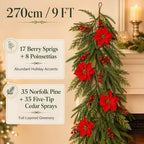 9 FT Artificial Christmas Garland, Faux Pine Greenery for Mantel - Image 3