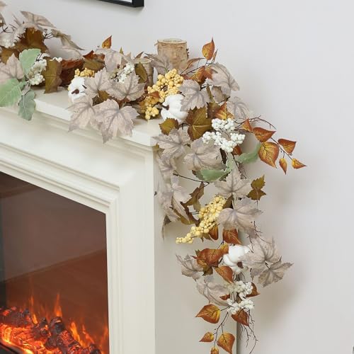 MIZII Fall Decor Artificial Maples Leaf Pumpkin Garland 6FT Autumn Maple Vines Garland Thanksgiving Halloween Harvest Decorations for Home Porch Mantle Fireplace Farmhouse Outdoor Indoor (6FT,Fall) - Image 5