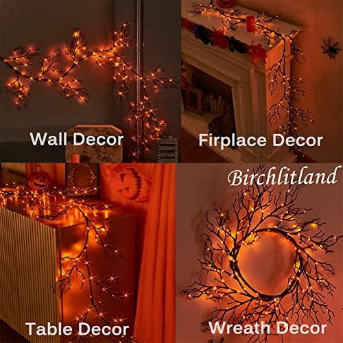 Birchlitland Halloween Lighted Garland 6FT 120L Orange and Purple Bi-Color LED Lights 8 Functions, Black Glittered Garland Lights Battery Operated for Indoor and Outdoor Halloween Party Decoration - Image 5