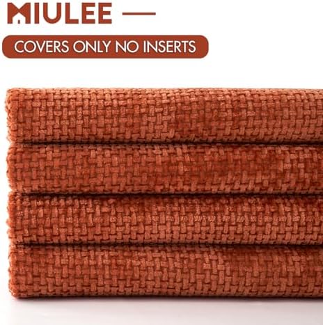 MIULEE Decorative Chenille Fall Pillow Covers Burnt Orange 16x16 Pack of 4 - Image 6