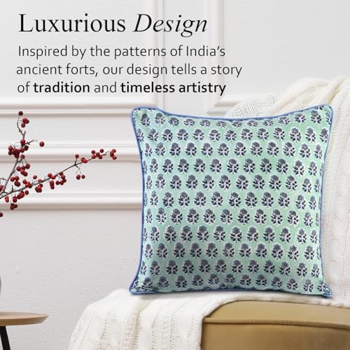CPC Poppy Blue Block Print Throw Pillow Covers 20x20 Inch, Set of 2 - Image 4