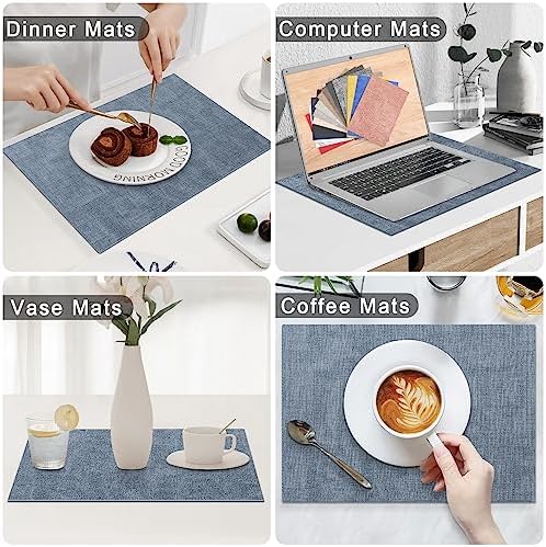 Homaxy PU Faux Leather Placemats for Dining Table, Set of 12, Blue - Image 6