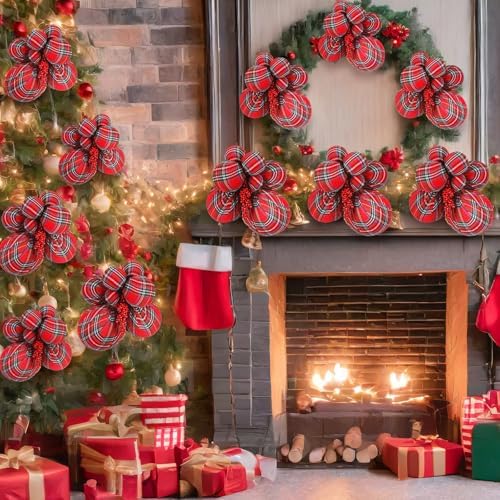 4 Set Large Tartan Plaid Christmas Ball Clusters Fabric Ball Ornament - Image 4