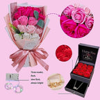 EIGHTOWN Roses Bouquet Artificial Flower - Preserved Red Flowers with Love Necklace for Her - Unique Gifts Valentine's Day, Mother's Day, Thanksgiving, Birthday, Anniversary… (Hotpink) - Image 2