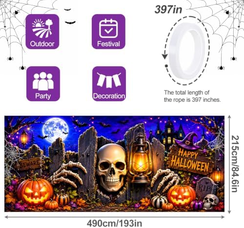 7x16FT Halloween Skull Garage Door Banner Skeleton Skull Happy Hallowen Garage Door Cover Decoration for Hallowen Decoration - Image 4