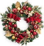 Valery Madelyn 24" Pre-Lit Large Christmas Wreath for Front Door Red Gold by ValeryMadelyn