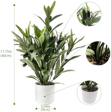 2 Pcs Artificial Olive Potted Plants, 16" Faux Greenery with Pot, Fake Green Plants Olive Stems Tables Centerpiece for Desk Shelf Cabinet Bedroom Livingroom Kitchen Indoor Home Decor - Image 2