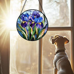 Blue Purple Iris Flowers Stained Glass Window Hanging Suncatcher Gifts 15" - Image 3