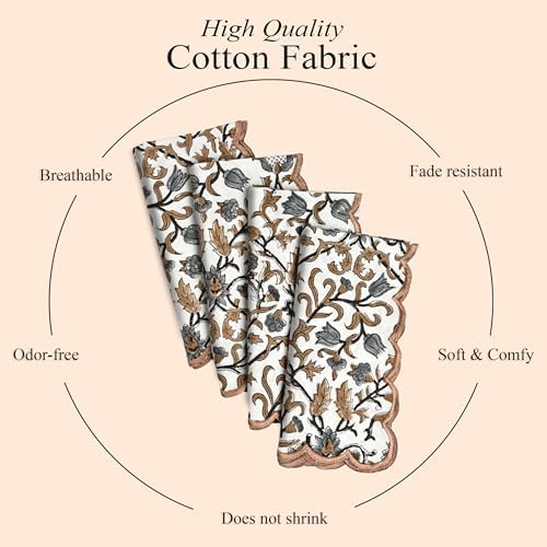 CPC Autumn Vine Block Print Cotton Embroidery Napkin 18x18 (Pack of 4) - Image 4