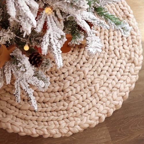 36 inch Christmas Tree Skirt: Chunky Knit Tree Skirt for 6ft Tree, Crochet Beige Small Tree Skirt, Vintage Tree Skirts, Rustic Farmhouse Christmas Decorations - Image 7