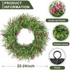 24 Inch Summer Wreaths for Front Door Spring Wreath Outdoor Green Door Wreath for All Seasons Porch Living Room Bedroom Indoor Outdoor Window Wall Farmhouse Home Decoration - Image 2