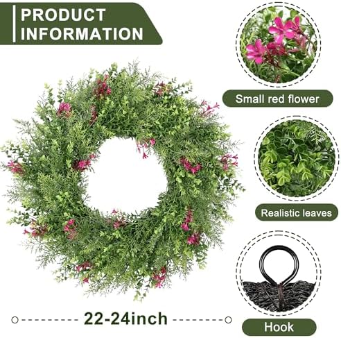 24 Inch Summer Wreaths for Front Door Spring Wreath Outdoor Green Door Wreath for All Seasons Porch Living Room Bedroom Indoor Outdoor Window Wall Farmhouse Home Decoration - Image 2