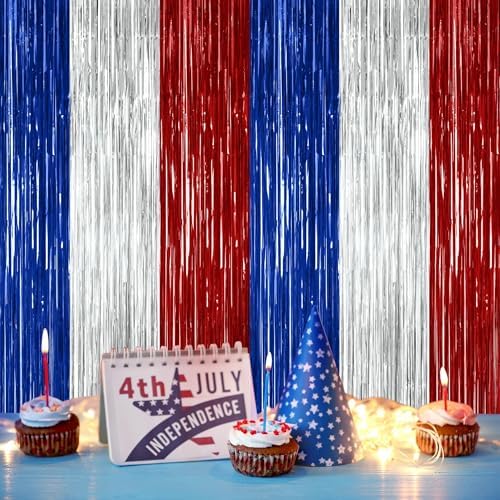 ZATAYE 8 Pack Blue Silver Red Foil Curtain Streamer Decorations - Image 5