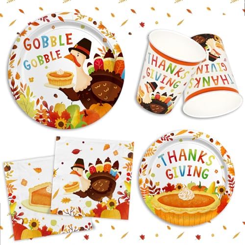 Thanksgiving Turkey Party Supplies Kit - Autumn-Themed Disposable Dinnerware Set with Plates and Napkins for 50 - for Thanksgiving Party Decoration - Image 3