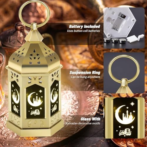 12pcs Gold Ramadan Lantern Lights, Ramadan Decorations, Mini EID Mubarak Candle Lanterns，Ramadan Decorations for Home, Table, wall رمضان للزينة ومصباح رمضان للزينة - Image 2