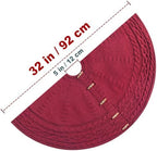 36-Inch Cable Sweater Knit Christmas Tree Skirt with Wooden Toggles, Burgundy - Image 4