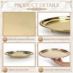 Hushee 15.7 Inch Gold Metal Decorative Tray with Feet Vintage Round Embossed Coffee Table Serving Tray for Candles Jewelry Living Room Entryway Dining Room - Image 5