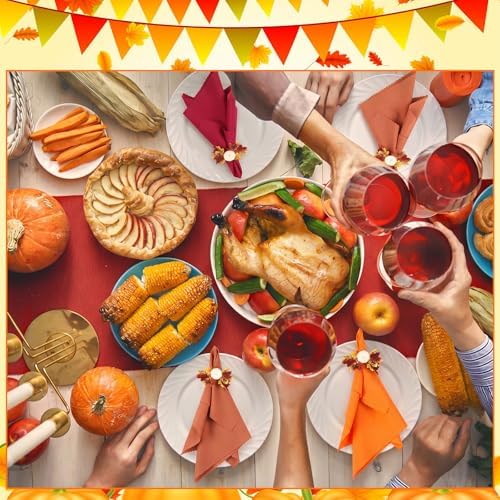 LemonRoad 36 Pcs Cloth Napkins and Napkin Ring Holders, Reusable Fabric for Table Decor Banquet Holiday Dinner Party Supply(Orange,White, Burgundy, Coffee,Fall) - Image 5