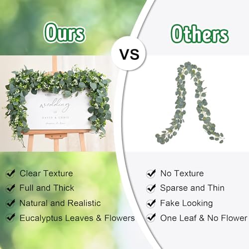 Waipfaru 8Pcs Eucalyptus Garland, 5.9FT Greenery Garland, Green Garland with Flowers, Artificial Faux Silver Dollar Eucalyptus Leaves Vines for Table Home Wedding Mantle Party Indoor Outdoor Decor - Image 3