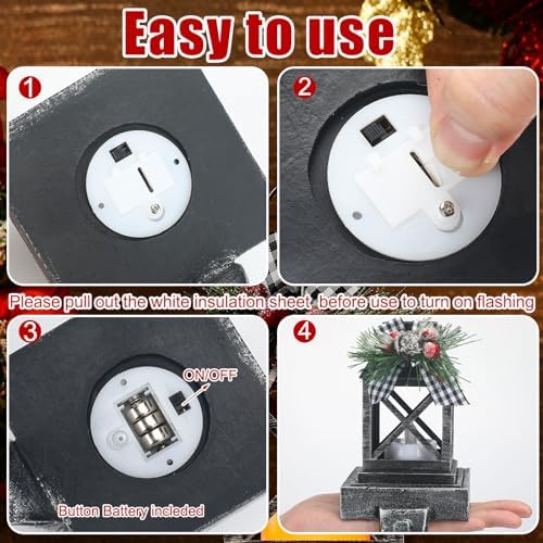 Therwen 2 Pcs Christmas Stocking Holders Lantern, LED, Classic, Black - Image 3