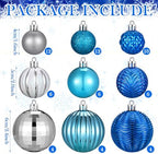 Lunmon 64 Pcs Blue and Silver Christmas Balls Ornaments Glitter Xmas Bulbs - Image 3
