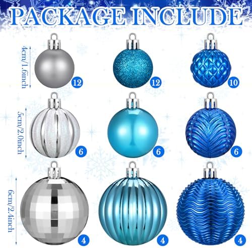 Lunmon 64 Pcs Blue and Silver Christmas Balls Ornaments Glitter Xmas Bulbs - Image 3