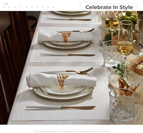 Leetaltree Woven Vinyl Placemats Set of 12, White Sequin - Image 3