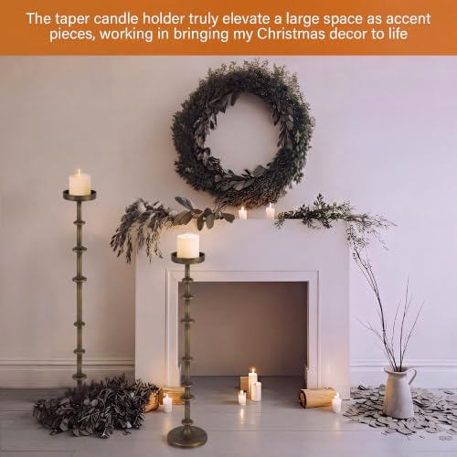 Maxdot Bronze Metal Pillar Candle Holder 36" 29" Tall Decorative Taper Candle Stand Set of 2 Vintage Floor Candlestick Holde for Housewarming Wedding Christmas Halloween Living Room - Image 6