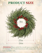 26" Christmas Cedar Wreath - Large Artificial Evergreen Pine Norfolk Wreath - Image 3