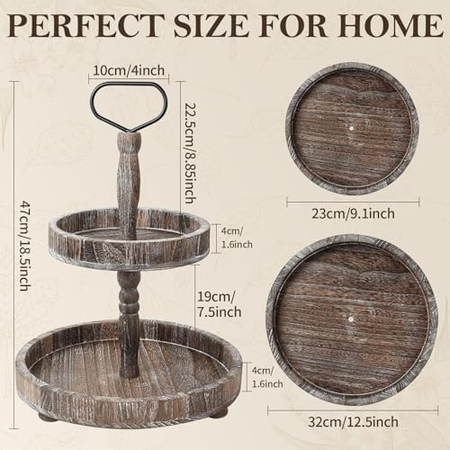 Horse Rustic Wooden Tiered Tray, 18.5x12.5 2 Tier Farmhouse Decor Cupcake Stand, Round Serving Tray for Home Kitchen Shelf Dinning Table Seasonal & Independence Day,Halloween,Christmas Decorations - Image 2