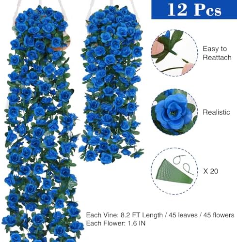 BLEUM CADE 12Pcs 16.4Ft Fake Flower Garland Artificial Rose Vines - Image 2