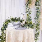 BonBloom's 4 Pack Artificial Eucalyptus Garland with White Flowers, Faux Greenery Garland Decor 5.9 FT Fake Spring Garlands for Table Mantle Hanging Vines Wedding Backdrop Arch Wall Decor - Image 6