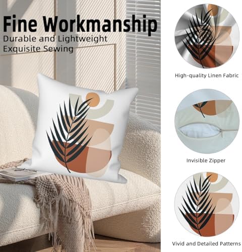 Boho Abstract Throw Pillow Covers 24"x24" Set of 4, Plant Leaves Geometric Minimalist Aesthetic Pillowcase for Sofa Chair Couch Bed Living Room Office Garden Patio Farmhouse Decorative - Image 2
