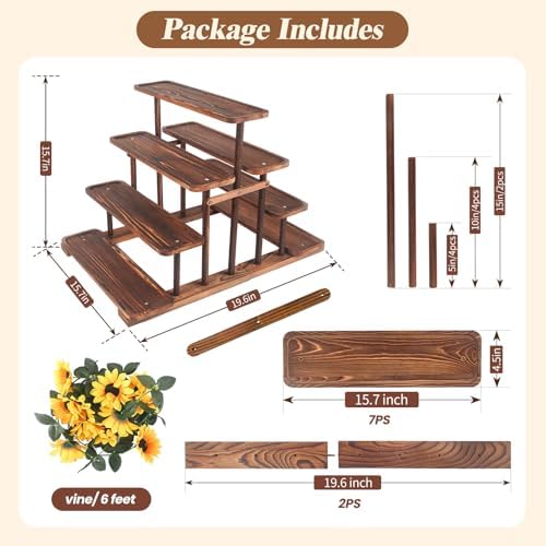 Wisreach 7 Tier Wooden Cupcake Stand & Towers Serving Trays for Party with Vine Decoration — Party Display Serving Ladder with Platter for Cake, Snacks — Perfect for Catering, Events & Centerpieces - Image 6