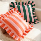 vctops Ruffle Square Throw Pillow Covers Boho Pink and Red Striped Decorative Pillowcases Set of 2, Soft Velvet Accent Cushion Cover Cases for Sofa Bed Living Room Decor (Pink Orange,18"x18") - Image 3