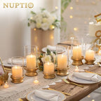NUPTIO Hurricane Glass Candle Holders for Pillar - Matte Gold - Set of 2 - Image 2