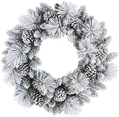 Puleo International 32" Flocked Berkshire Artificial Spruce Wreath 84 Tips 8pc. Pine Cones by PuleoInternational