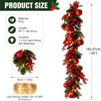 Thiccywoov 6ft LED Prelit Christmas Garland with Lights, Burgundy - Image 3