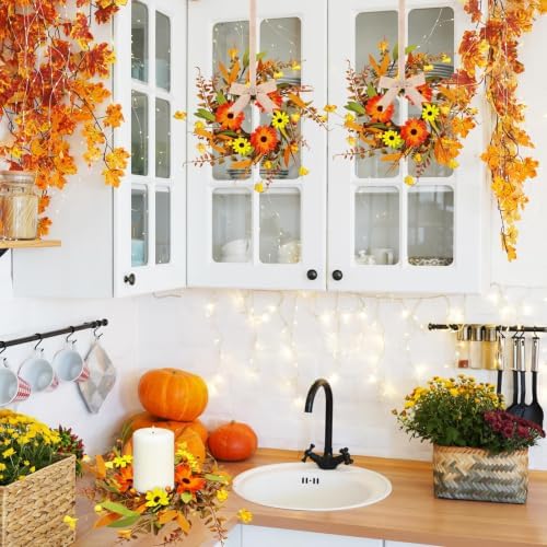 8 Pcs Small Fall Wreaths for Cabinets Mini Artificial Daisy Door Wreaths - Image 4