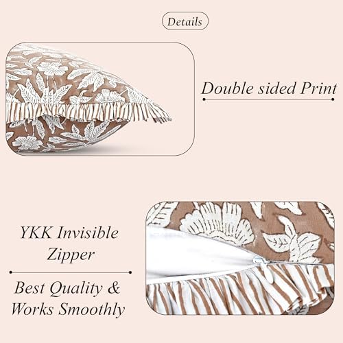 Ridhi Oak Brown Floral Block Print Throw Pillow Covers 20x20 Inch - Image 2