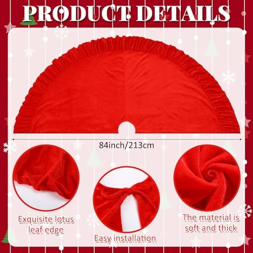 84'' Ruffled Velvet Christmas Tree Skirt Vintage Xmas Decor, Red - Image 2
