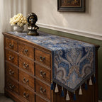 Elaborate Embroidery Table Runner with Silver Threads, Luxury Jacquard Blue Floral Table Runners Vintage Home Decor – 94 Inches Oilproof for Rustic Sideboard Dining Tables Kitchen Banquet by EphyrosaHome