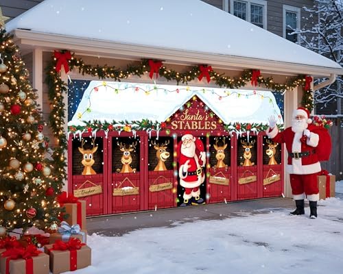 HunnmingRe 16 x 7ft Christmas Garage Door Cover, Santa Claus - Image 5