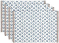 Over&Back Set of 4 Hand-Blocked Placemats - Colorful Dining Table Mat - Each Placemat is Unique - 100% Cotton - Machine Washable - Kitchen and Home Decor - Blue Blossom by overback