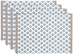 Over&Back Set of 4 Hand-Blocked Placemats - Colorful Dining Table Mat - Each Placemat is Unique - 100% Cotton - Machine Washable - Kitchen and Home Decor - Blue Blossom by overback